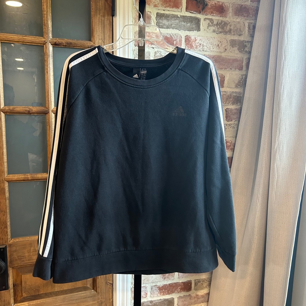Adidas Sweatshirt Women Black 3-Stripe Fleece Crew Neck Pullover Gorpcore XL